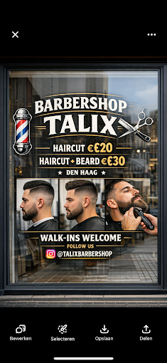 Barbershop Talix poster: Haircut €20, Haircut + Beard €30